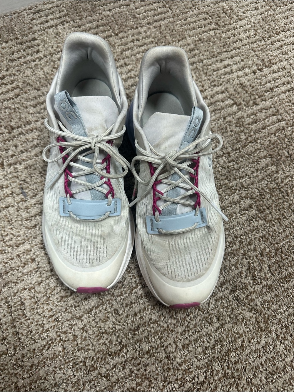 Light Gray Athletic Sneakers with Pink Lace Accents